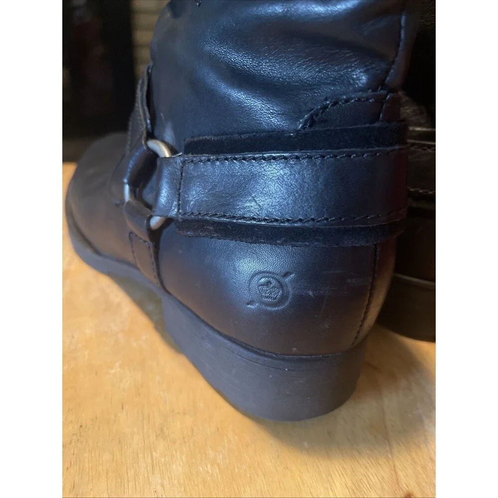 Born Boots Women's 8 Black Leather Ankle Biker Buckle Zip Booties Grunge Goth